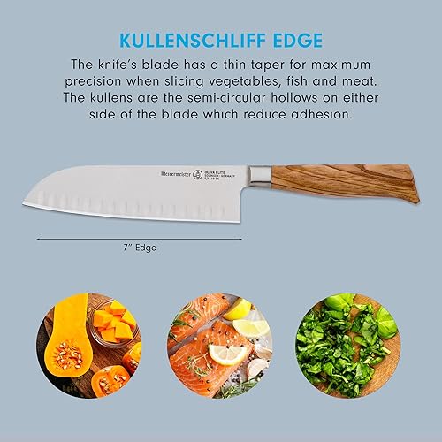 Miniatura 3 de Messermeister Oliva Elite - Cuchillo Santoku Kullenschliff de 7 pulgadas, cuchillo de chef japonés, hoja de aleación de acero alemán y mango de