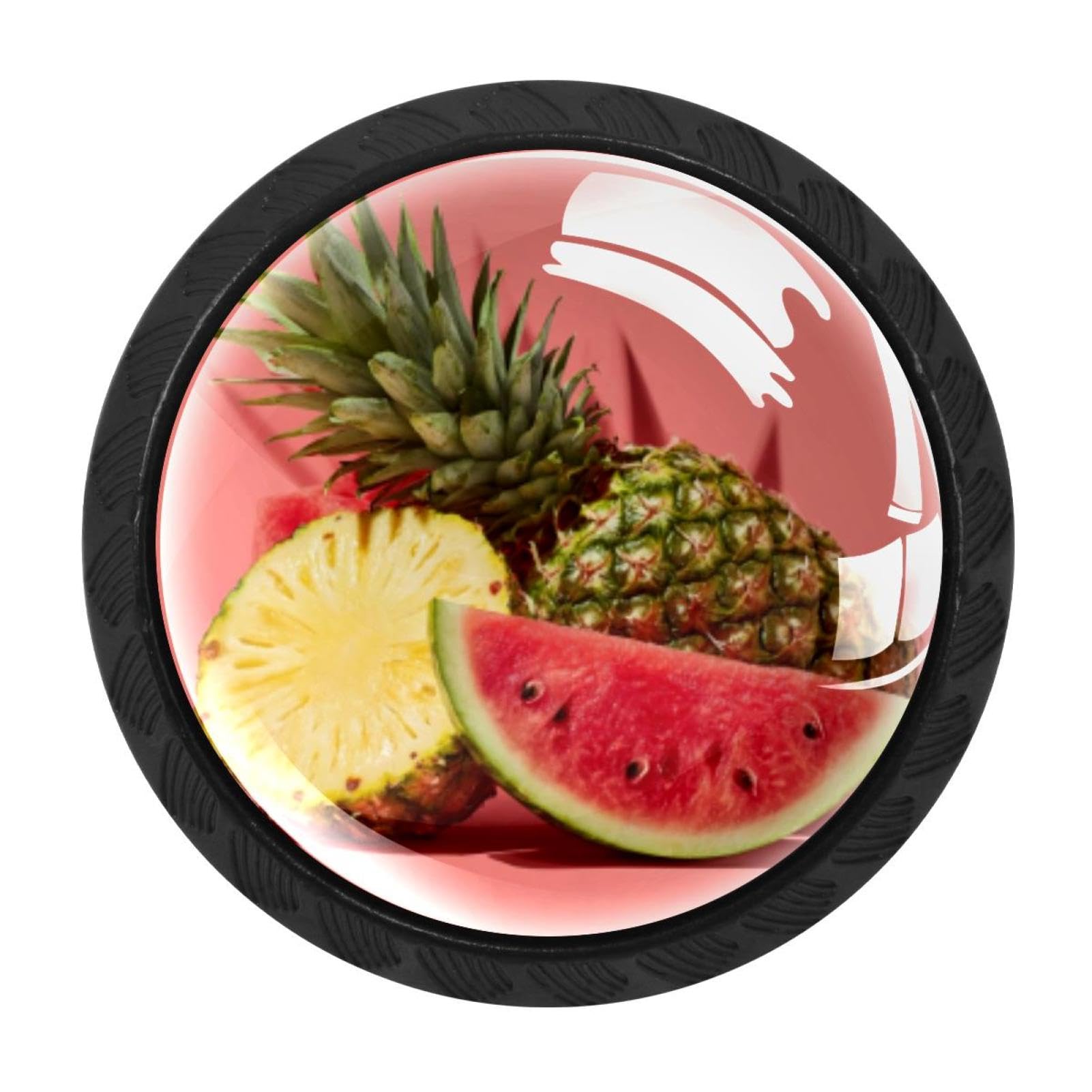 CHENZZZZ 4 Pack Summer Fruit Watermelon Pineapple (1) Drawer Knobs Round Shaped Crystal Glass Cabinet Knobs Pull Handles