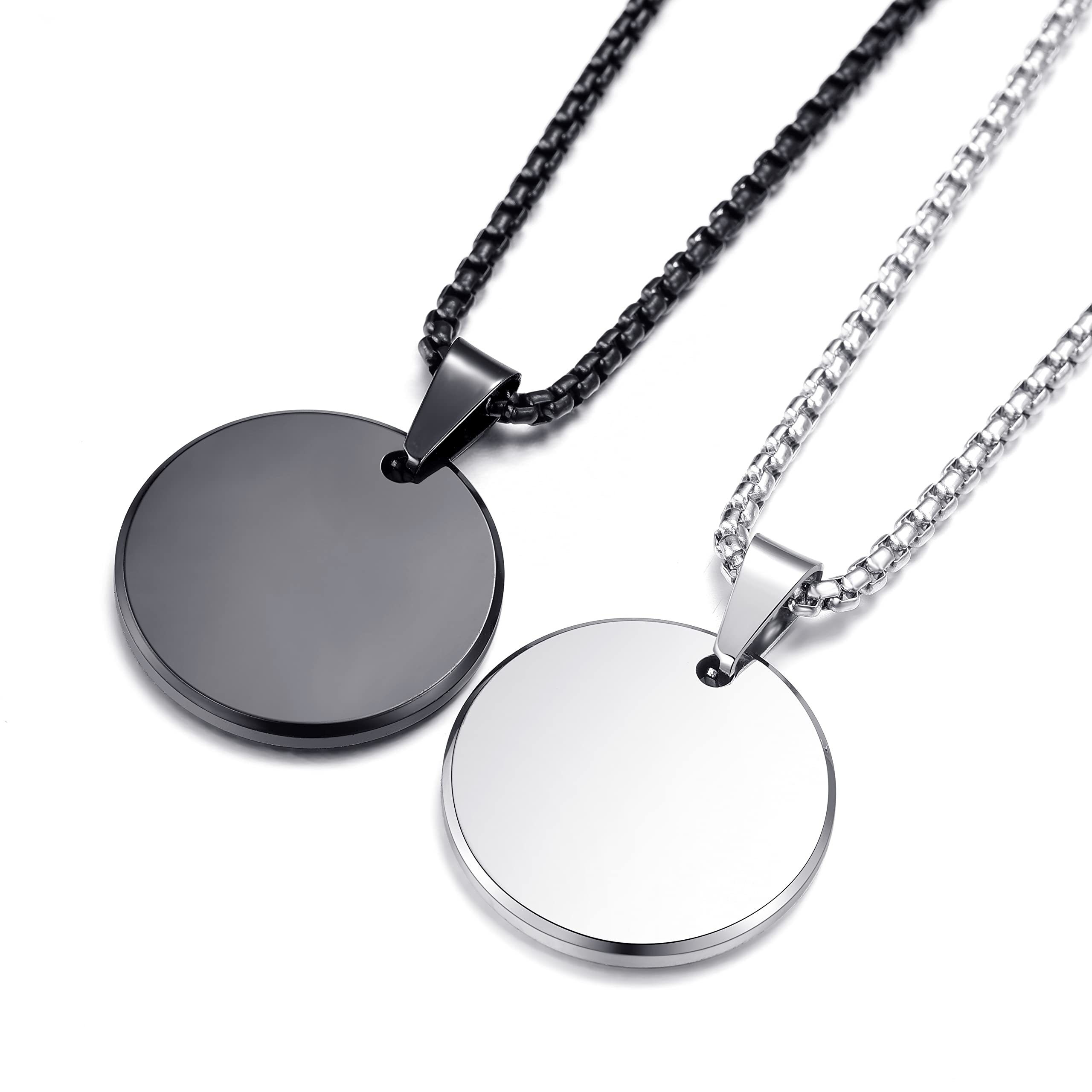 MOO&LEETungsten Carbide Round Engraving Blanks Pendant Necklace for Men Women Engravable Blanks Pendant Chain