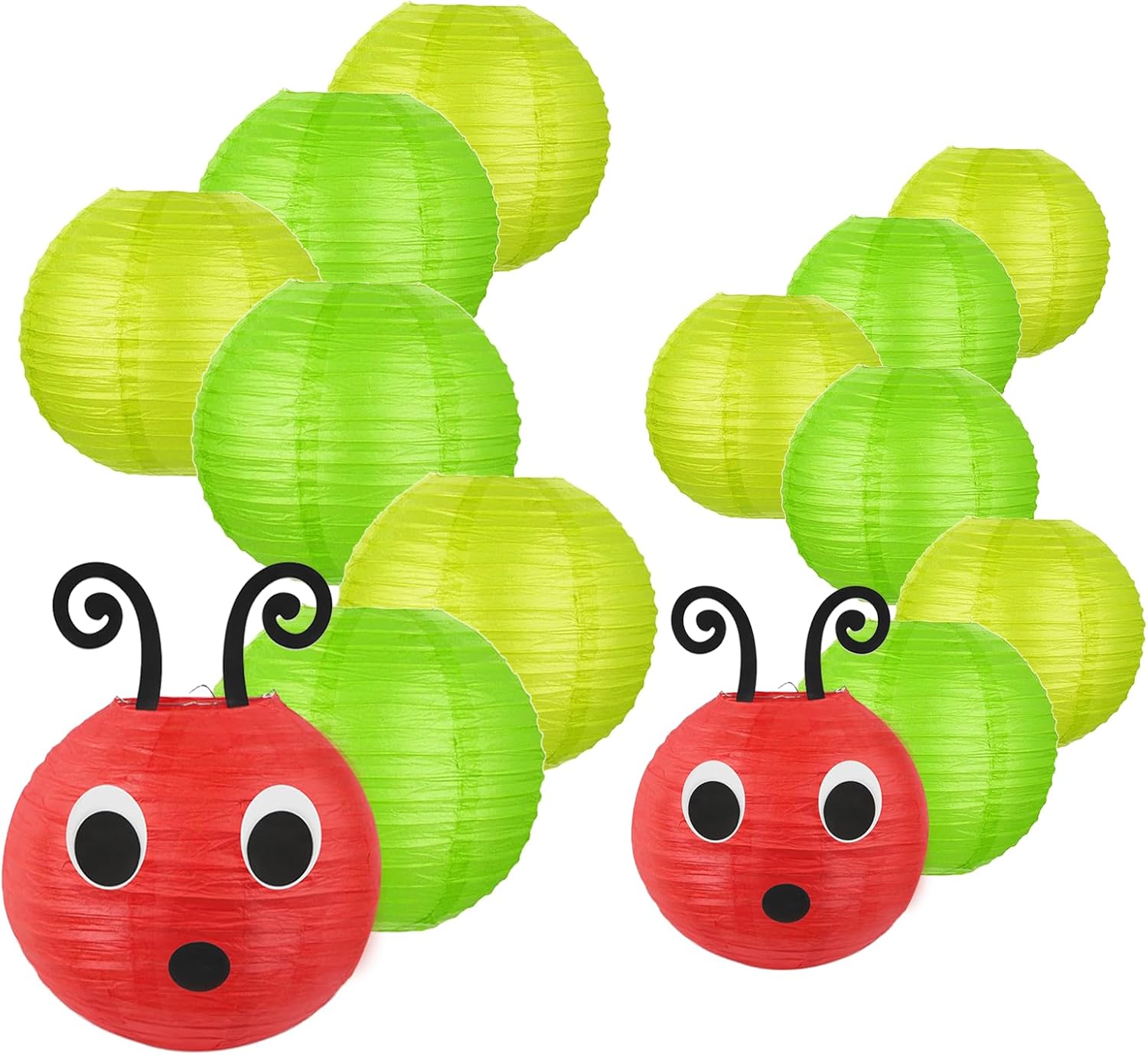 LYART 14 Pcs Hungry Caterpillar Paper Lanterns Decoration for School Classroom Birthday Party and Caterpillar Theme Party Ceiling Hanging Decor, with Eyes Mouth Feelers Glue Point (14Pcs Green)