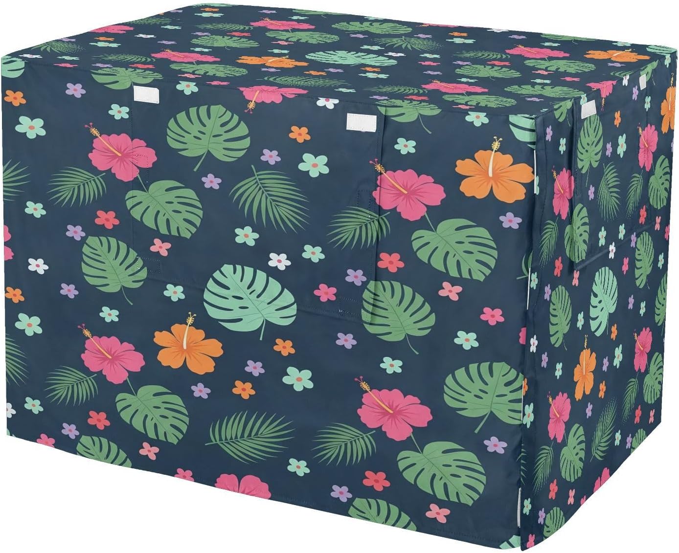 Tropical Hibiscus Flowers Dog Crate Cover 600D Oxford Pet Kennel Cover with Mesh Window for Dog Cages, Windproof Waterproof Machine Washable, 42"x28"x30"