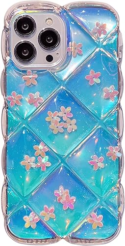 Miniatura 1 de Qokey Funda para iPhone 14 Pro, bonita funda transparente con purpurina gradual láser + tarjeta translúcida marco ondulado suave anticaídas, borde