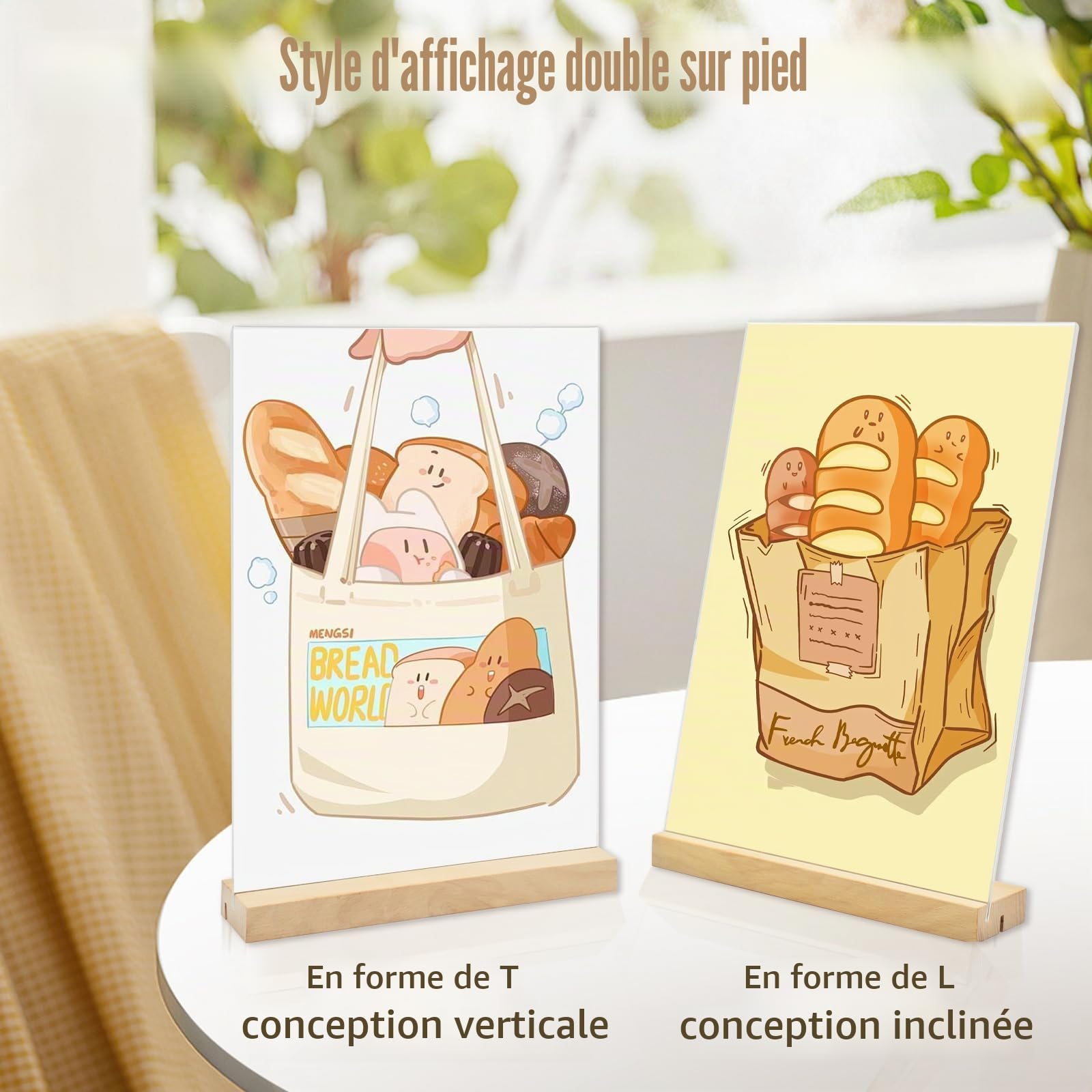 4 Pièces Présentoirs de Table A4, Forme L/T Support Affiche A4 Plaque Acrylique, Double Face A4 Porte Menu avec Pied en Bois, Support Feuille pour Exposition Café Bureau-297 x 210 mm