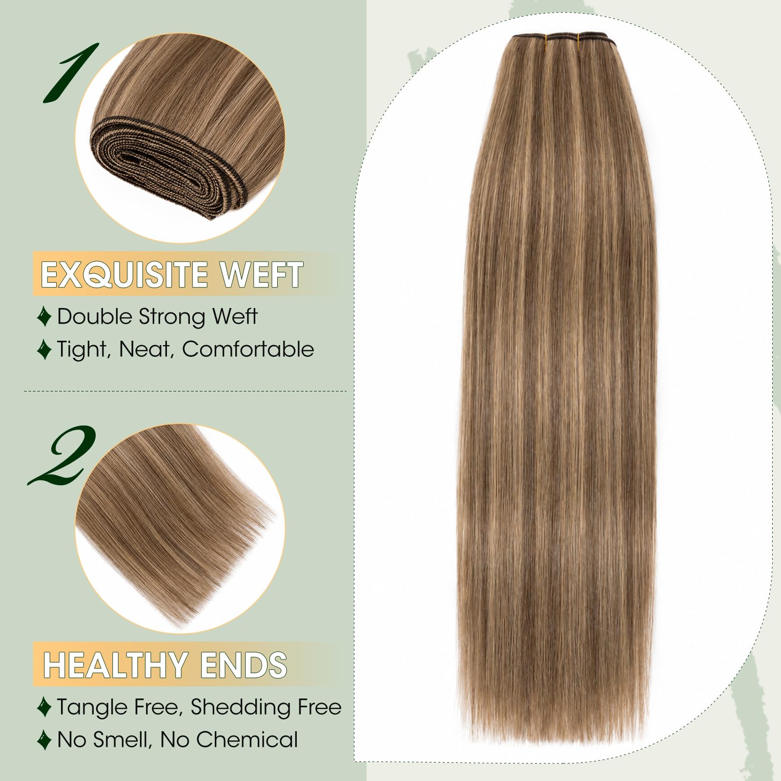 Elailite Haartressen Echthaar Sew in Bündel Hair Extensions Tressen Haarverlängerungen Brasilianisches Glatt 100g 70cm #4P27 Mittel Braun/Honigblond