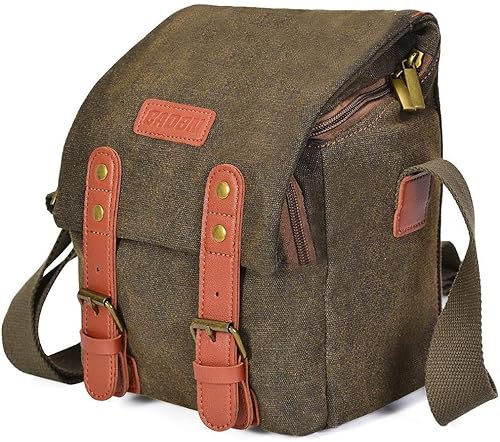 Caden Compact Camera Bag Case Canvas Leather Trim Compatible For Nikon, Canon, Sony Mirrorless Camera And Lenses Waterproof, Camera Shoulder Messenger Bag (Small 1.0 Brown) #TOP19