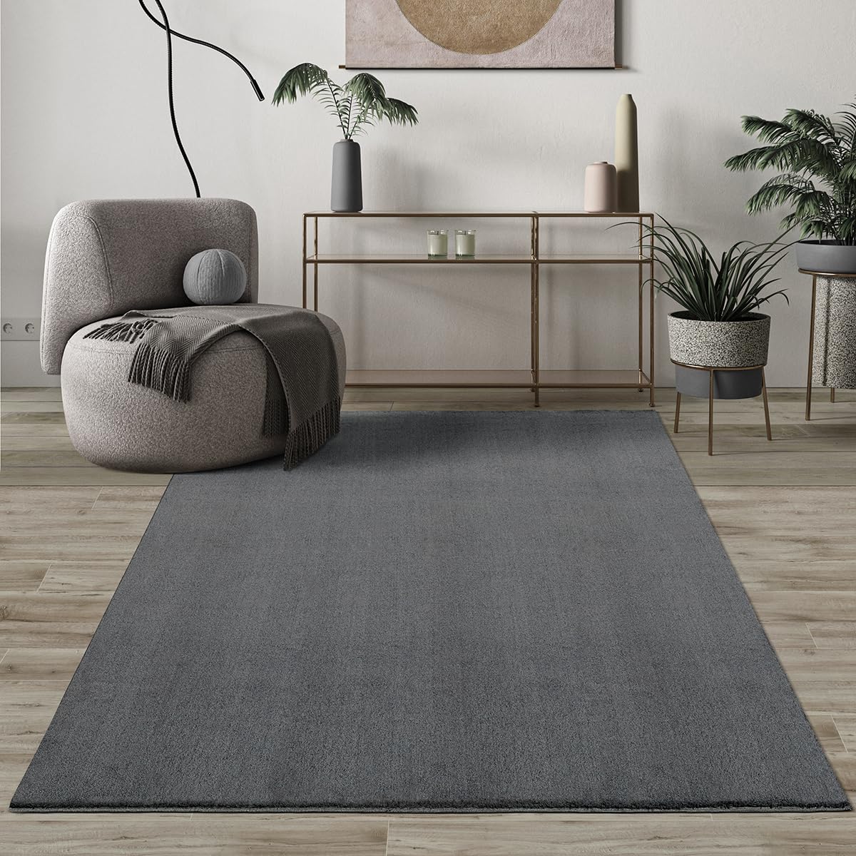 Mia's Teppiche Comfort Moderner Flauschiger Kurzflor Teppich, Anti-Rutsch Unterseite, Waschbar bis 30 Grad, Super Soft, Felloptik, Anthrazit, 300 x 400 cm