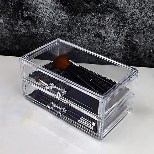 Miniatura 2 de Caja de almacenamiento de maquillaje de acrílico transparente de 2 cajones, organizador de joyas de escritorio y cosméticos transparente, caja de