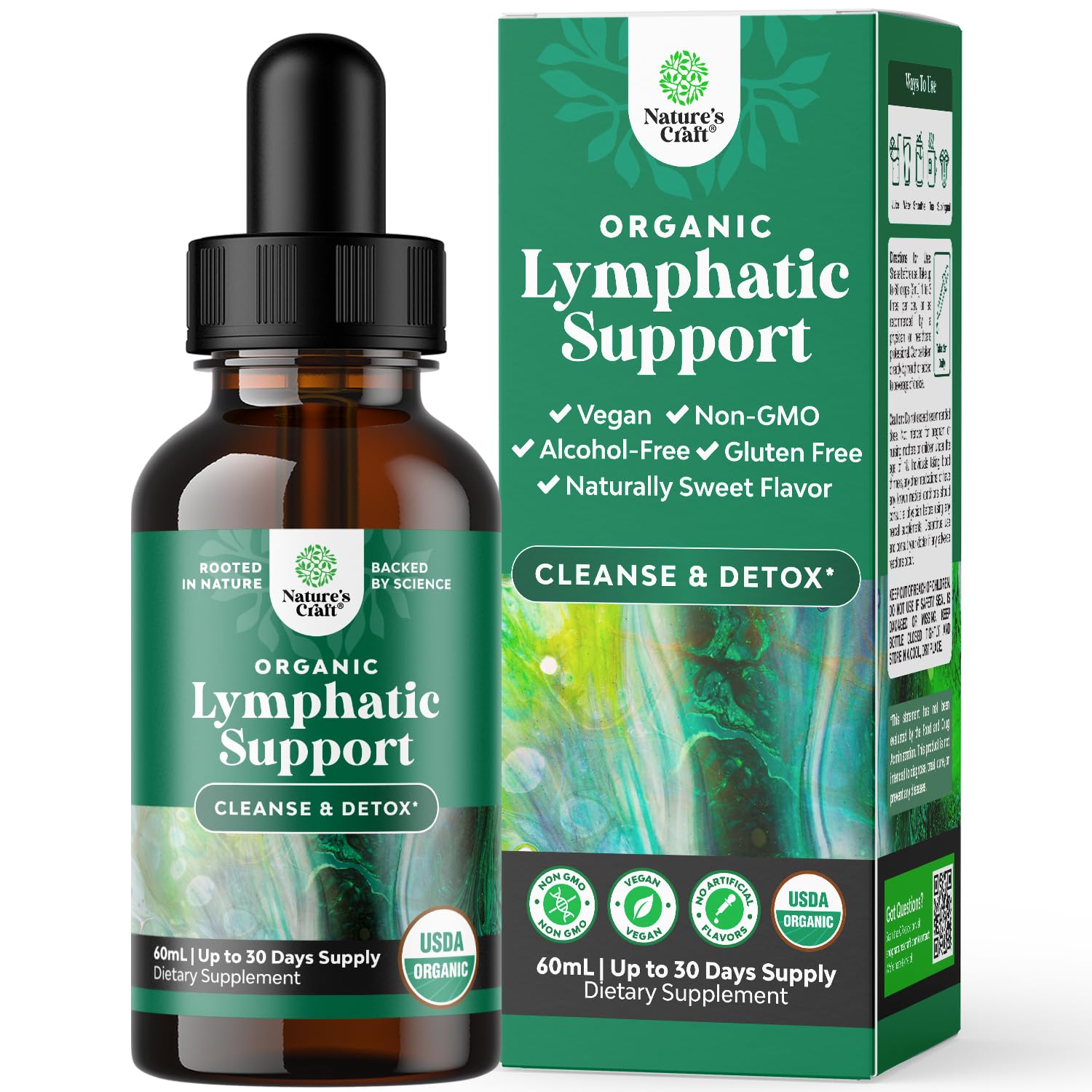 Organic Lymphatic Support Drainage Drops - Herbal Lymphatic Cleanse and Immune Support Supplement with Organic Echinacea Goldenseal & Red Clover Extract - Vegan Non GMO and Alcohol Free - 60ml