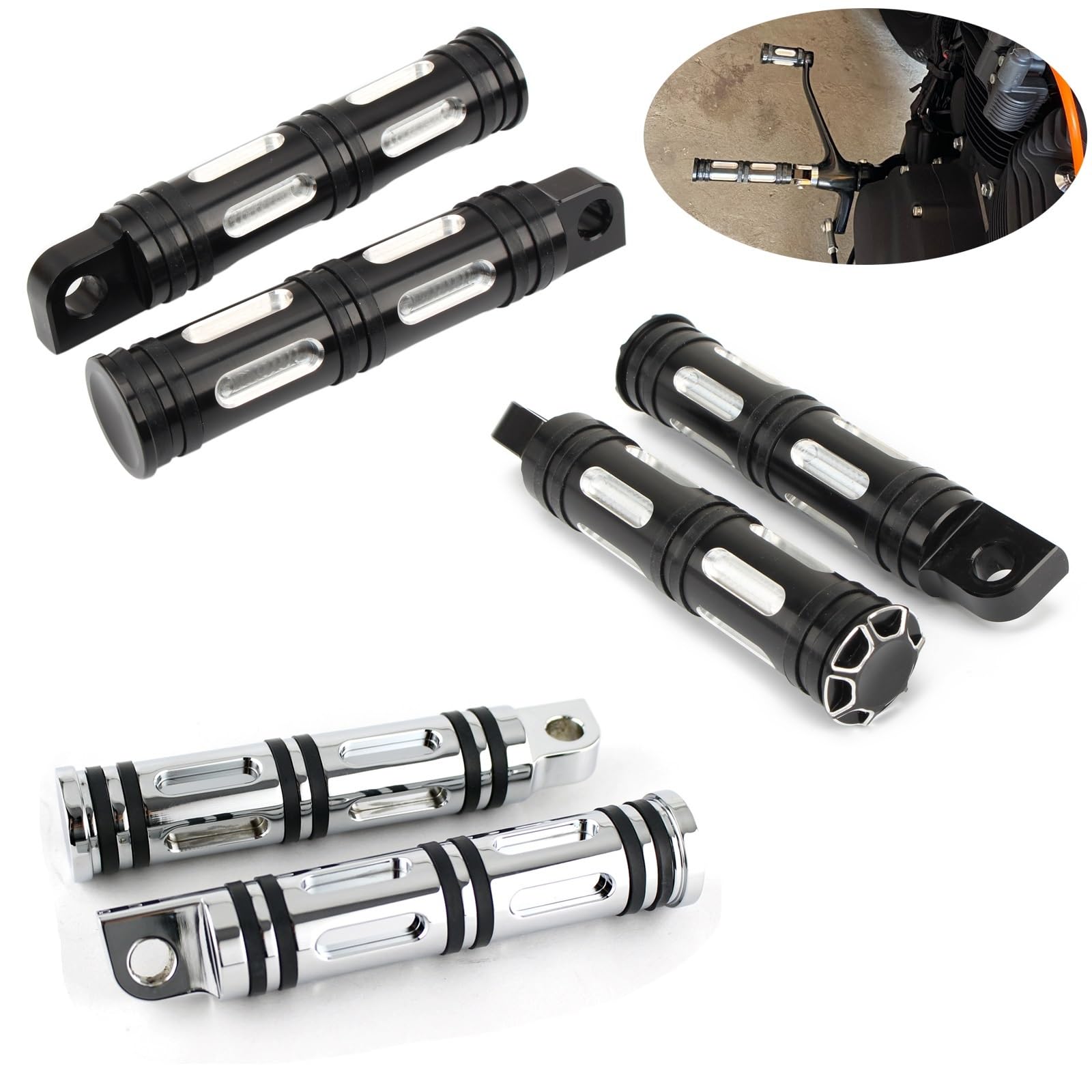 Estriberas Moto Pedal del reposapiés de la clavija del pie trasero delantero de la motocicleta de montaje macho ReposapiéS Para Moto (Color : Black White D)