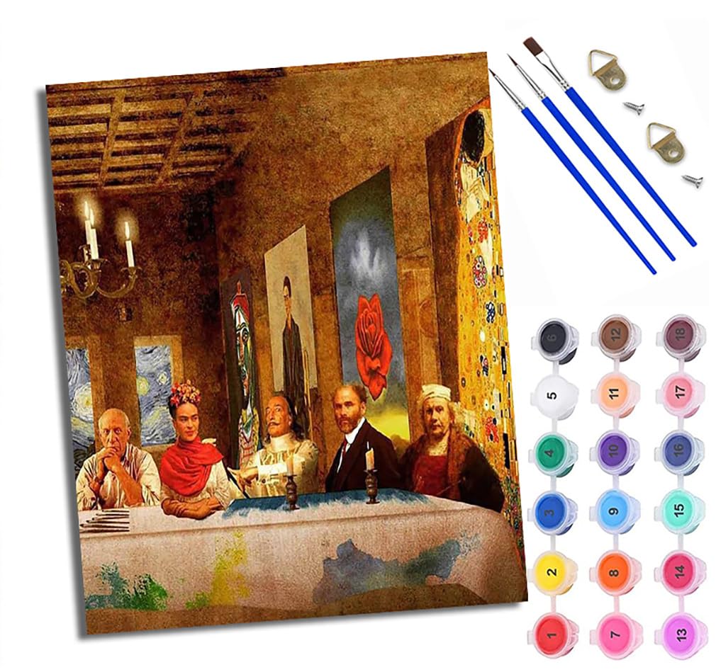 WXRWANG Paint by Numbers for Adults and Beginner Painting by Number A Gathering of Famous Artists with Frame Oil Paintings on Canvas House Wall Decor 16x20in