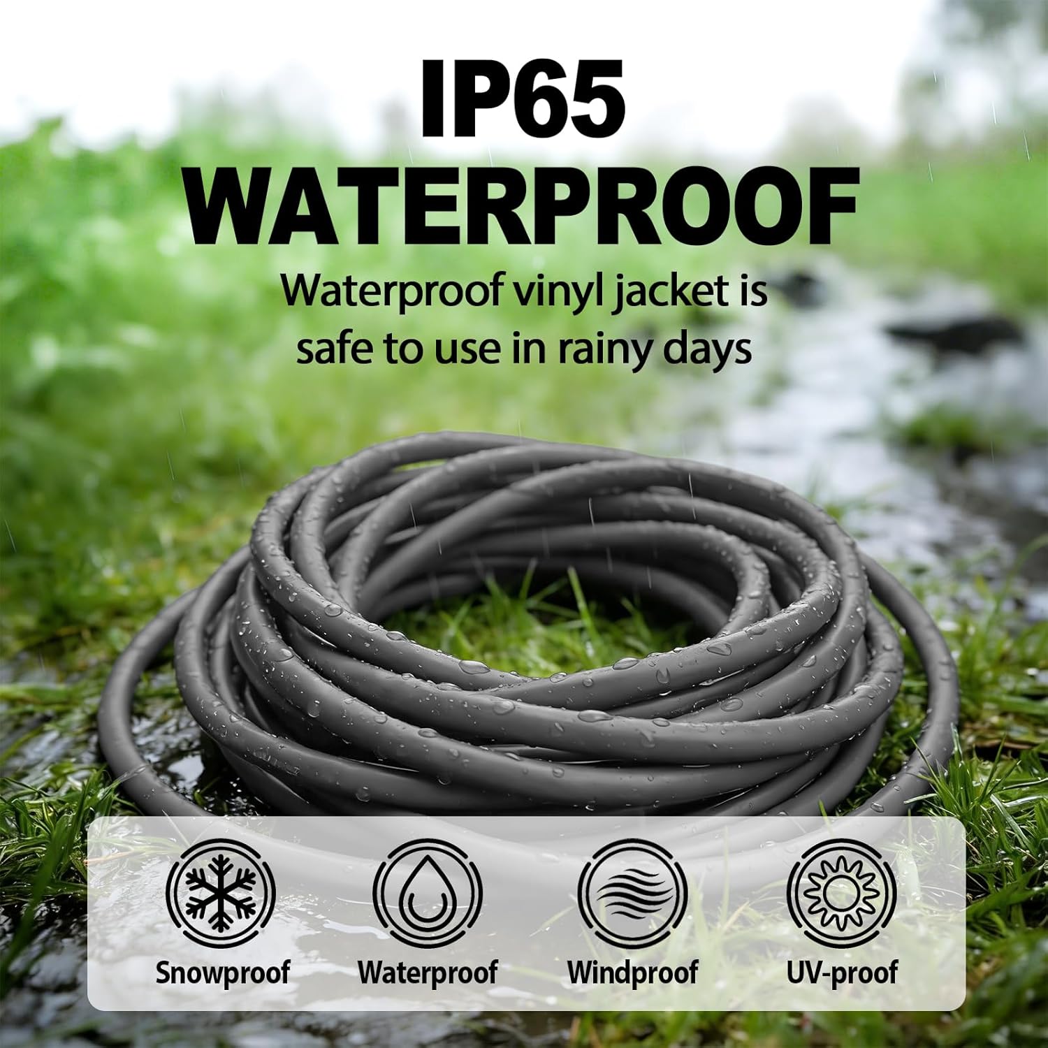 25 FT 12 Gauge Extension Cord Outdoor, Heavy Duty Weatherproof & Flame Retardant Grey 3 Prong Power Cord, Outside for Garden & Lawn, 15 Amps 1875 Watts 125 VAC 12AWG SJTW, UL Listed