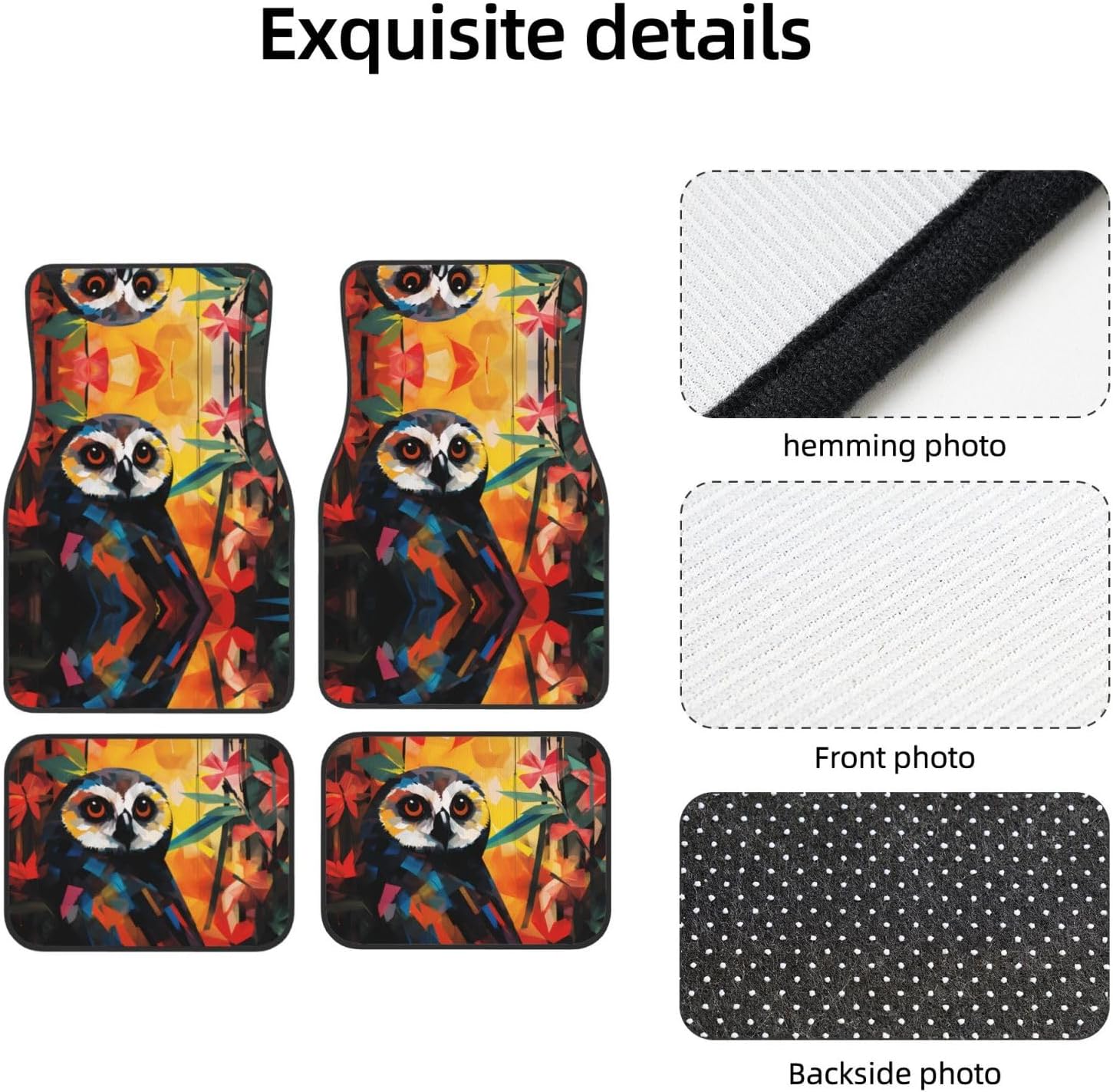 Owl Graffiti Patterned car mats 4-piece set | For cars/SUVs/trucks | Firm fit without displacement