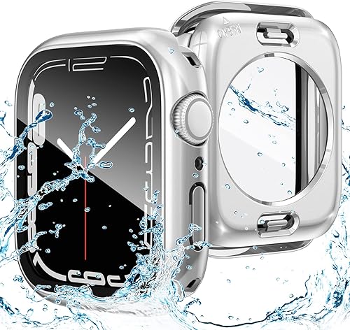 Goton Funda impermeable 2 en 1 para Apple Watch Series 8 y Series 7 de 1.772in, protector de pantalla de vidrio 360, parachoques duro de