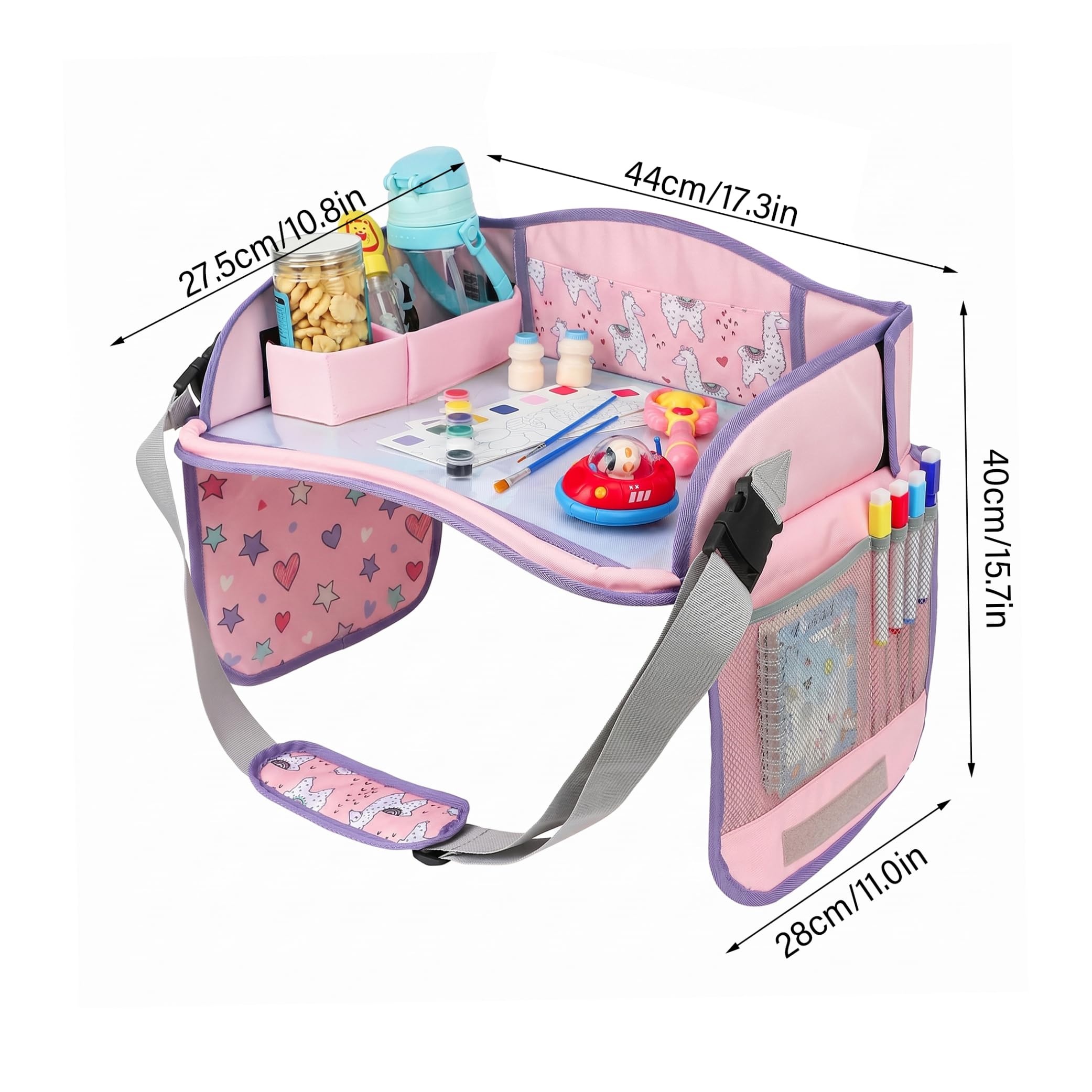 Vassoio per auto per bambini, tavolino portatile per seggiolino auto per bambini Tavolo pieghevole compatibile con touchscreen con spazio organizzato per giocattoli, libri, snack, Style-2