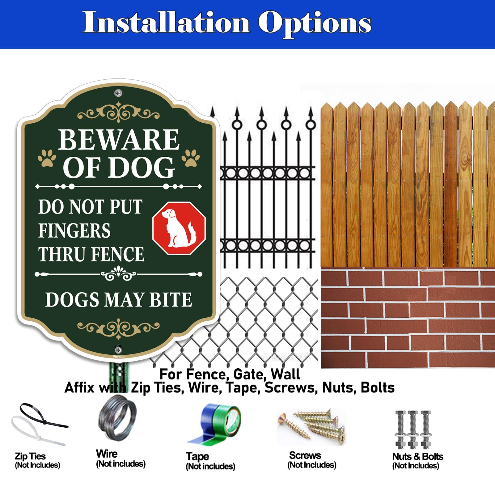 Phyabe 2 Pack Beware of Dog Sign, Do Not Put Fingers Thru Fence, 10 x 7 inch Rust Free Aluminum Sign, Weather Resistant - Image 3