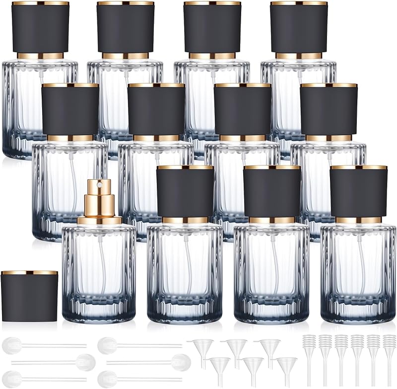 Teenyyou Frascos de Perfume Recarregáveis de Vidro, 50 mL, Preto, Pacote com 12