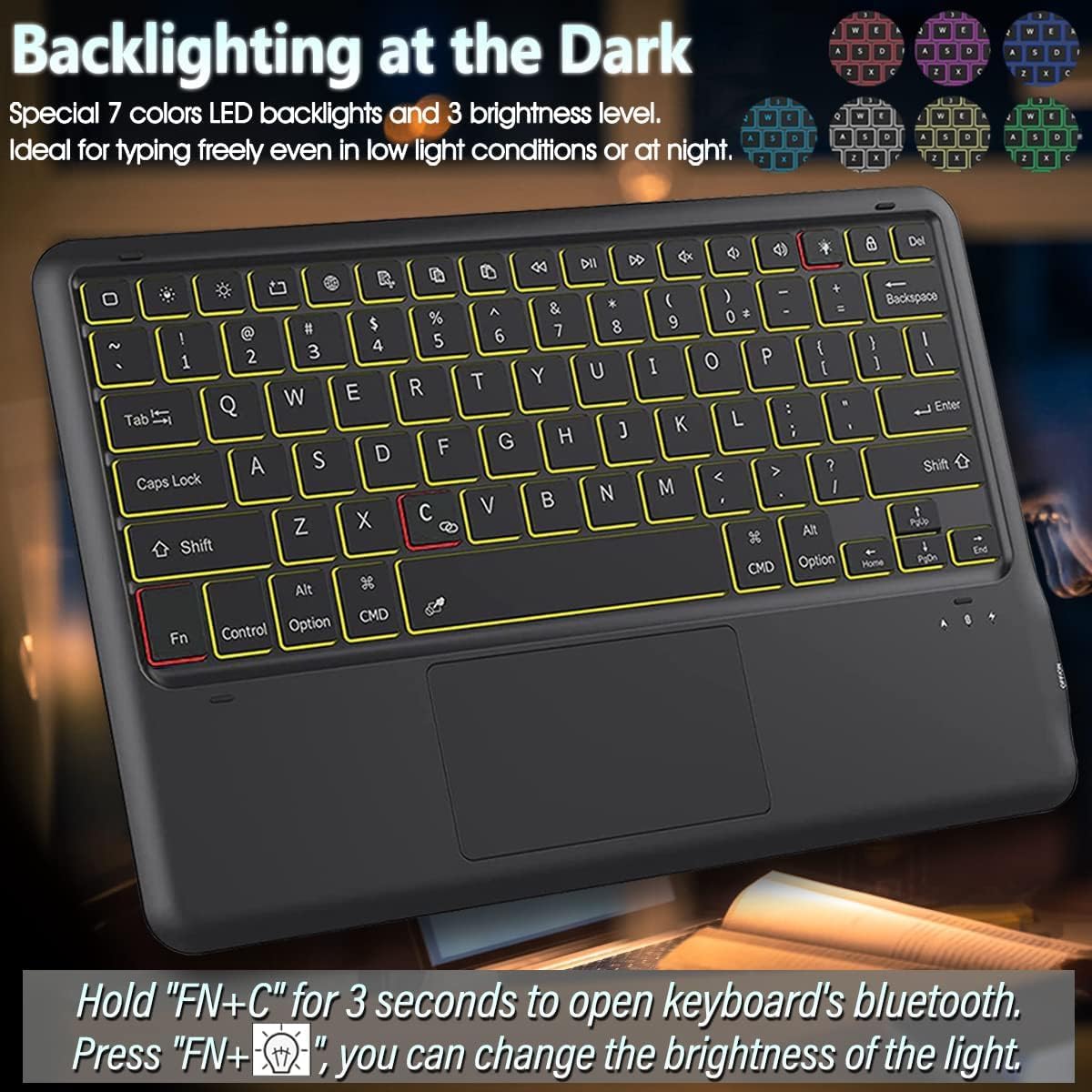 Touchpad Keyboard Case for 13 Inch Microsoft Surface Pro 11/10/9, 7 Colors Backlight Smart Touchpad Detachable Wireless Keyboard with PU Premium Folio Case for Surface Pro 11th Edition AI