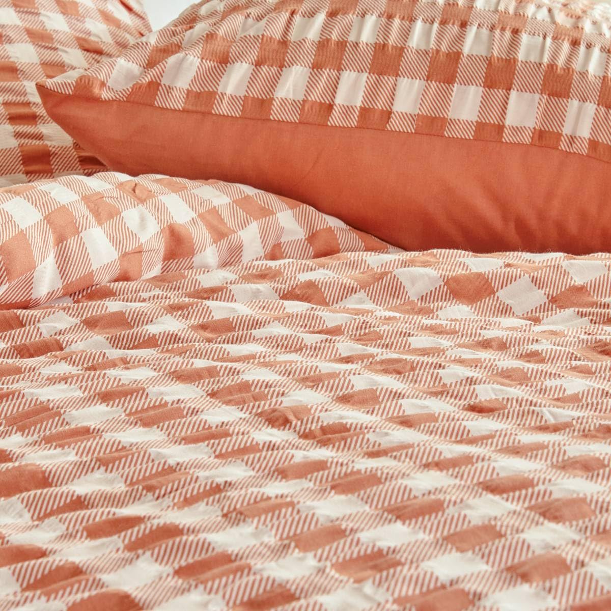 Atmosphera - Parure de lit imprimée Vichy 240x220cm Terracotta