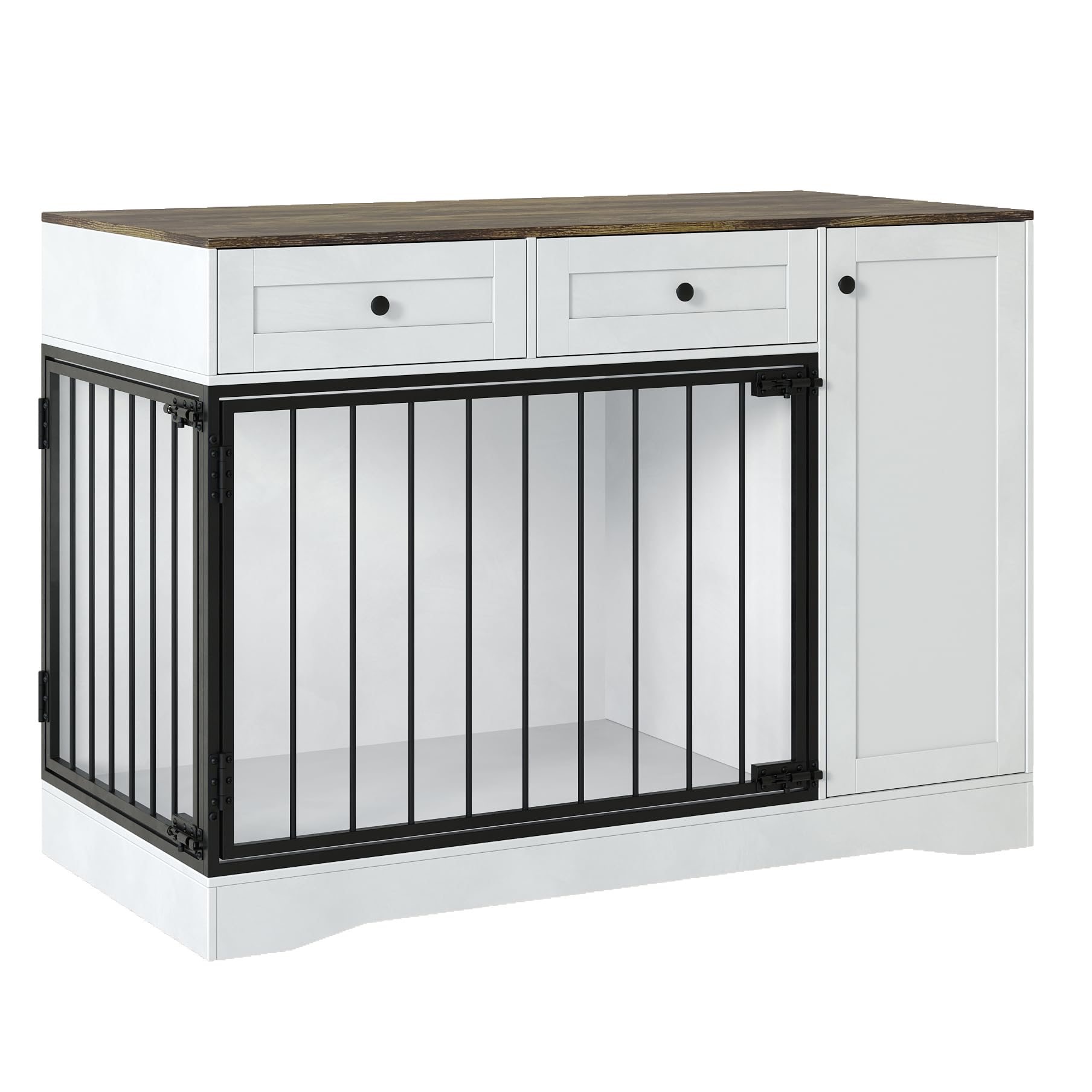 Hundekäfig Möbel, Hundebox 120 x 60 x 86cm für Zuhause mit 2 Türen, 2 Schubladen & Stauraum, Moderne Hundebox Holz, Beistelltisch, für Kleine und Mittelgroße Hunde, Hundekäfig Indoor, Weiß