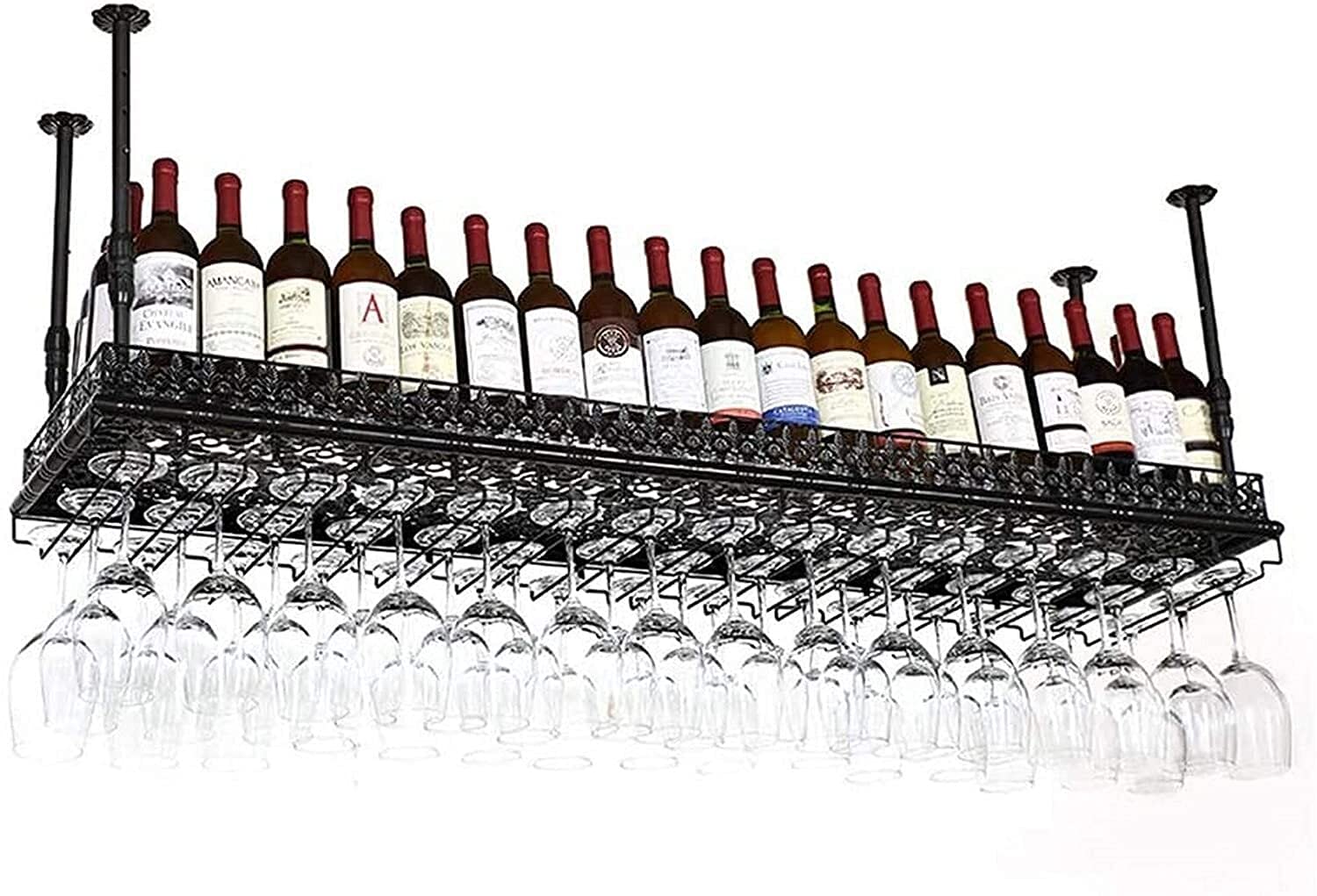 Étagère de bar suspendue au plafond pour ranger bouteilles et verres