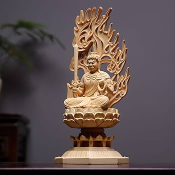 Amazon｜木彫り 仏像 不動明王 桧木製 総高さ30cm 仏像フィギュア