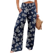 Womens Elastic High Waisted Palazzo Pants Casual Wide Leg Long Lounge Pant Trousers with Pocket
