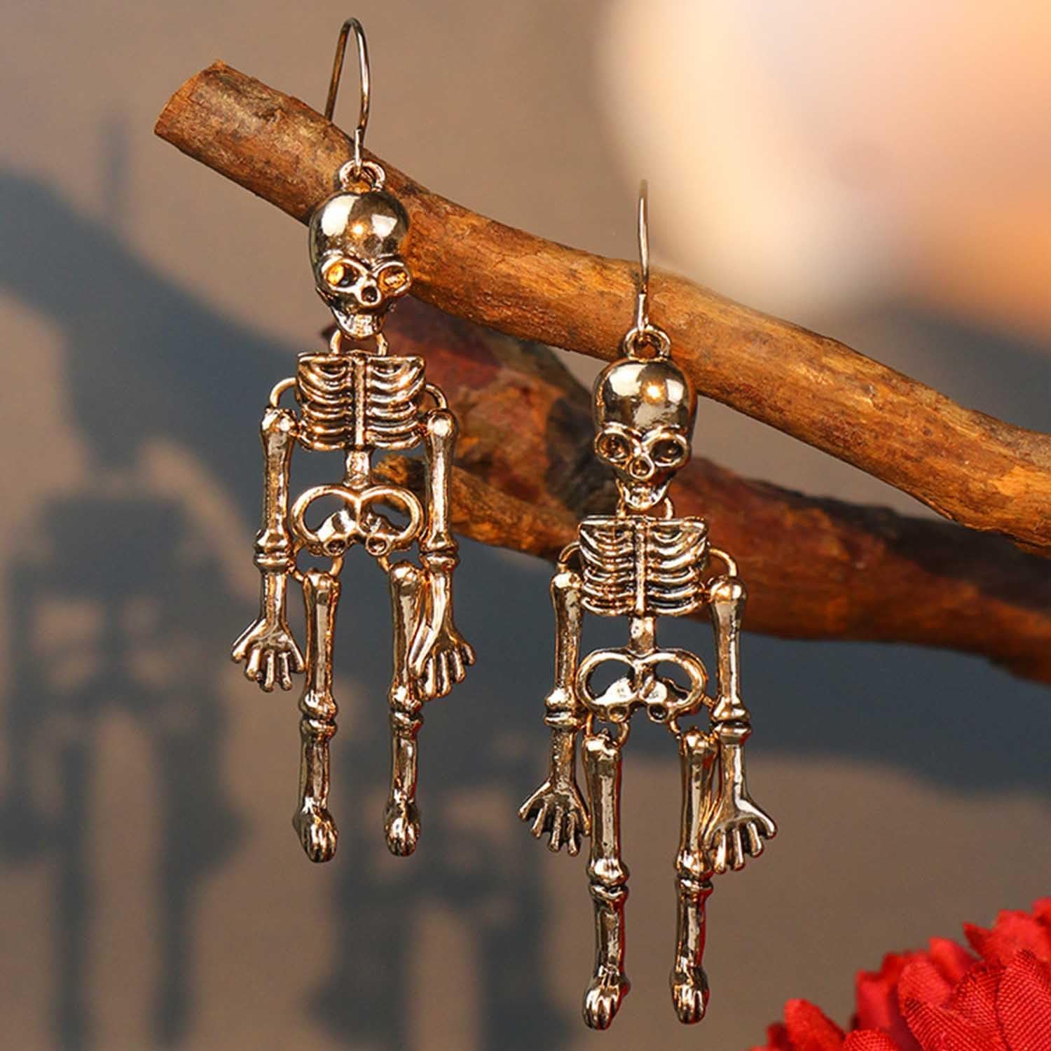 Skull Earrings Dangle Skeleton Bone Drop Earrings Spooky Gothic Halloween Costume Holiday Earrings Jewelry for women - Image 7