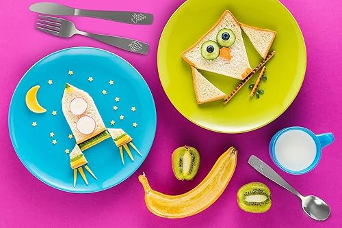 Miniatura 9 de Juego de cubiertos de acero inoxidable para niños (paquete de 2), cubiertos seguros para niños y niños, juego de utensilios para niños, juego de