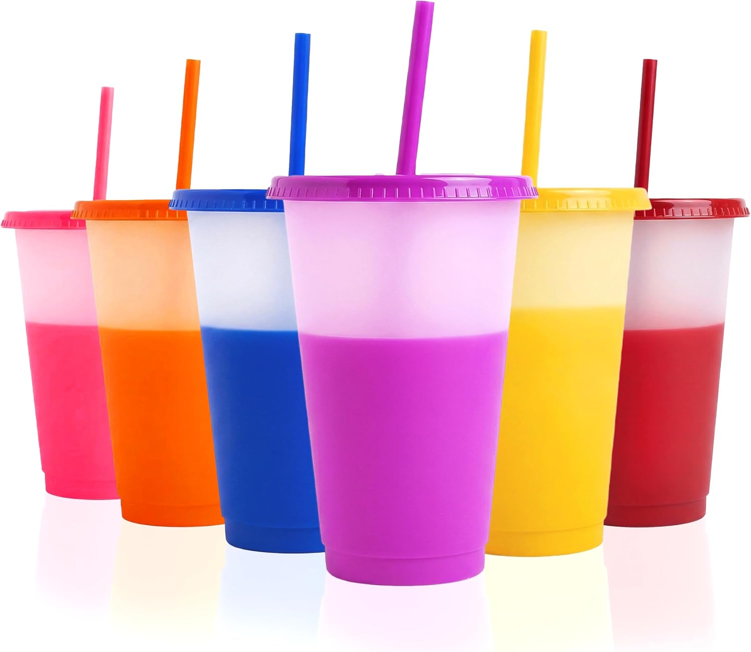 6 pcs 16oz Color Changing Cups with Lids and Straws, Color Changing Tumbler, Reusable Cups with Lids in Multicolors Perfect for Cold Drinks, Cold Coffee, Smoothie etc