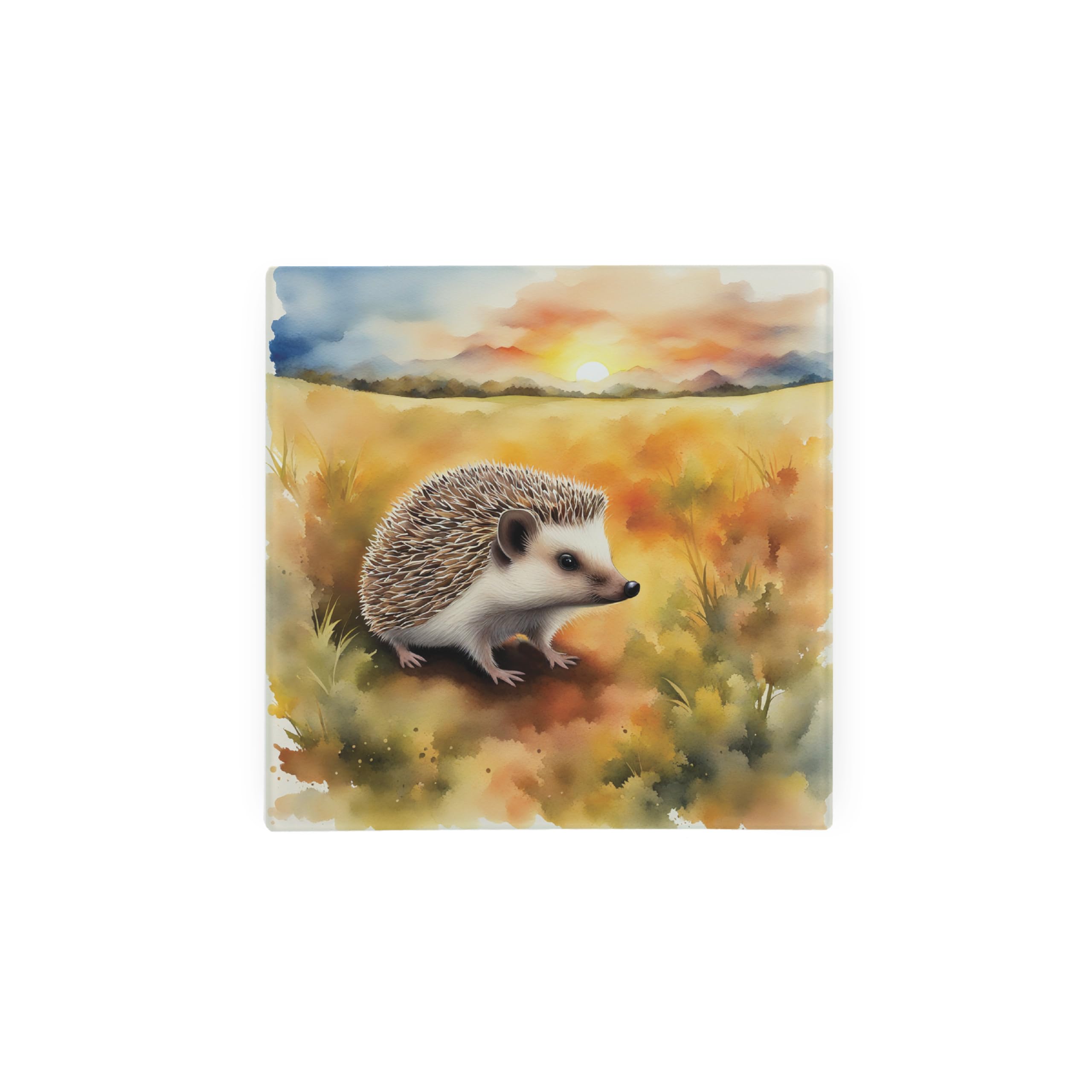 Purely Home Hedgehog Hot Pot Stand Trivet - British Wildlife Art Glassware Gift/Present - Kitchen Chopping/Cutting Board Worktop Protector With Non-Slip Feet 20Cm X 20Cm (8" X 8")