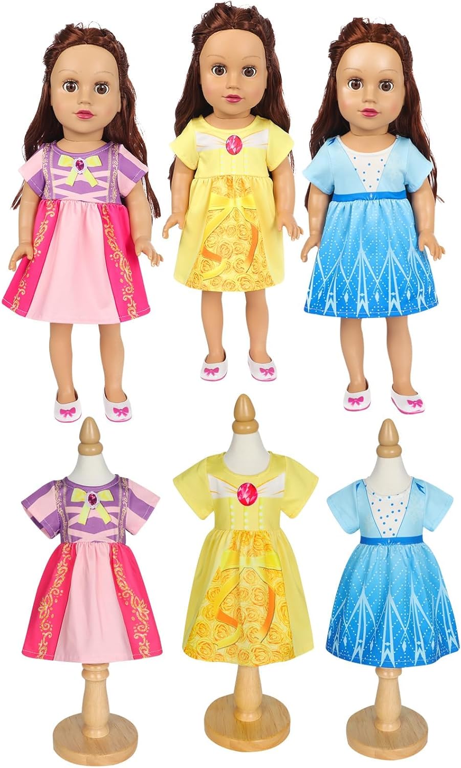 Benylion 18 inch Doll Clothes Accessories Princess Costume Dress for 18 Inch Doll Include 3Pcs Different Princess Dress Fits All 18 inch Girl Dolls