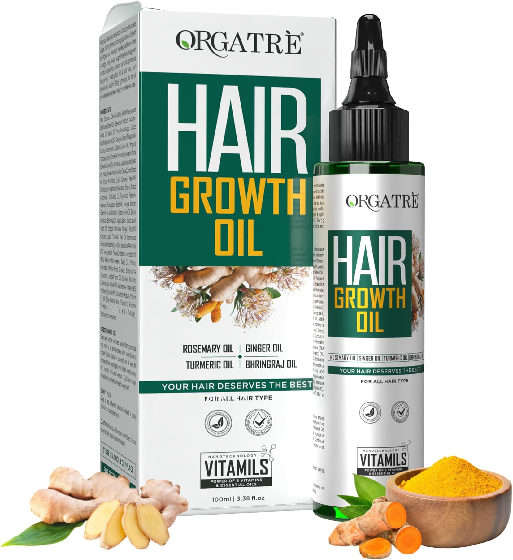 ORGATRE Hair Growth Oil - 100ml | Anti Hairfall & Hair Regrowth | 28 Natural Ingredients with Bhringraj & Brahmi | Paraben, Sulfate & Mineral Oil Free | Stronger, Thicker Hair for Men & Women