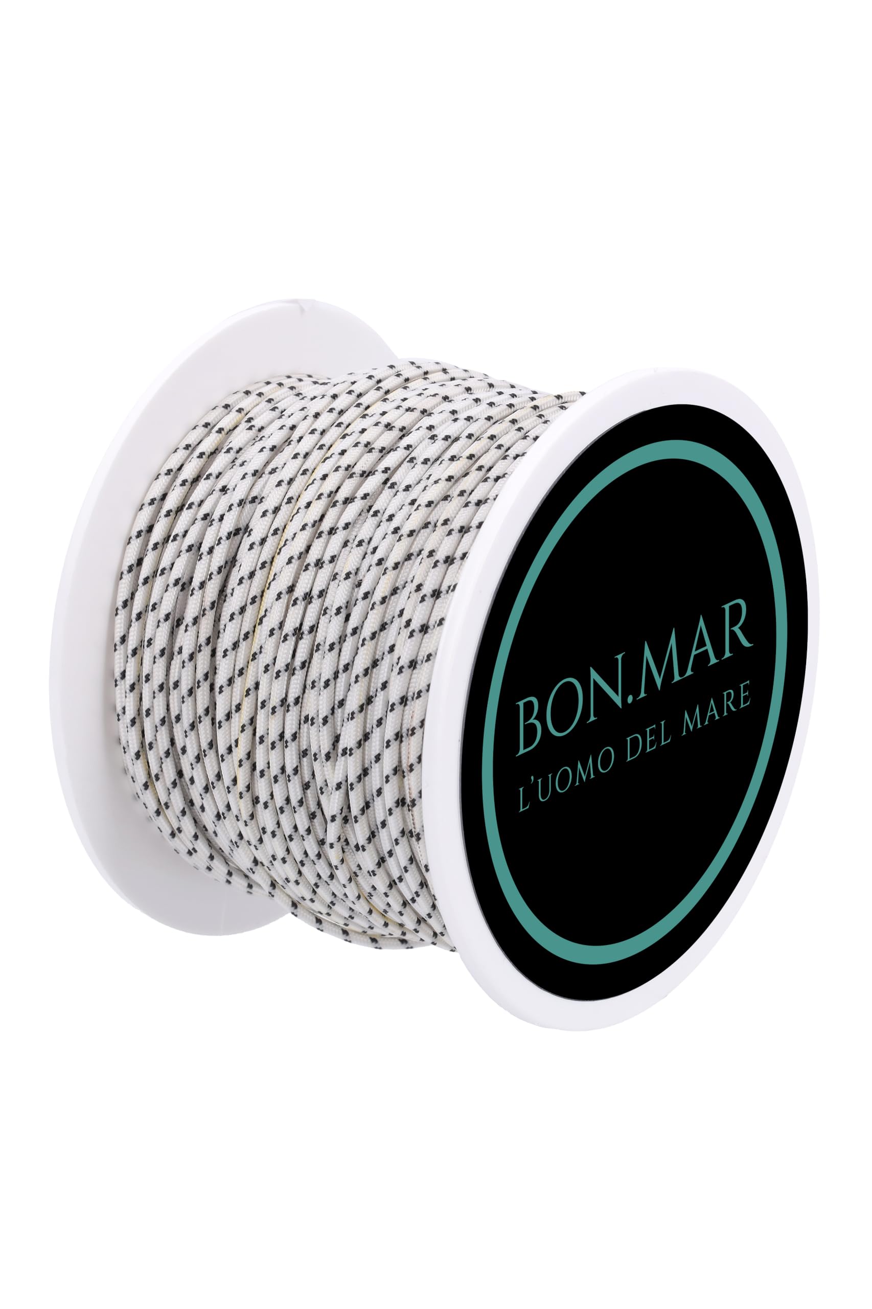 Leine aus Dyneema beschichtet, Sk75, Rolle 50 m, weiß, schwarze Einsätze, Ø 1,5 mm