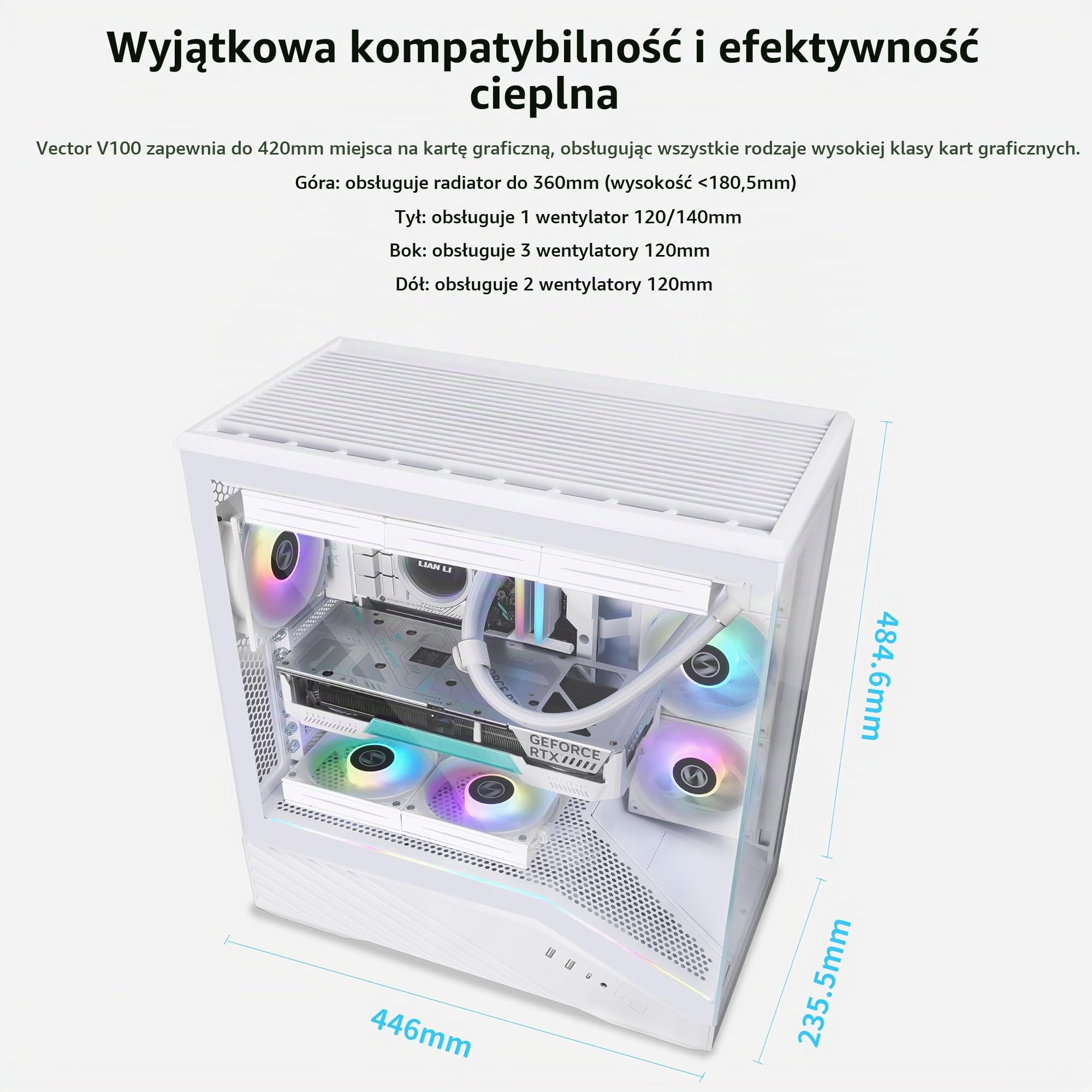 Lian Li V100 Obudowa Mid-Tower ATX, biała, V100RW
