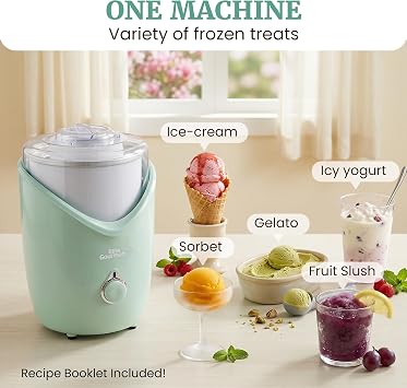 Elite Gourmet EIM263M 2Qt Automatic Electric Ice Cream Maker | Double-insulated freezer bowl with one-touch operation makes gelato, frozen yogurt & sorbet - includes recipe book