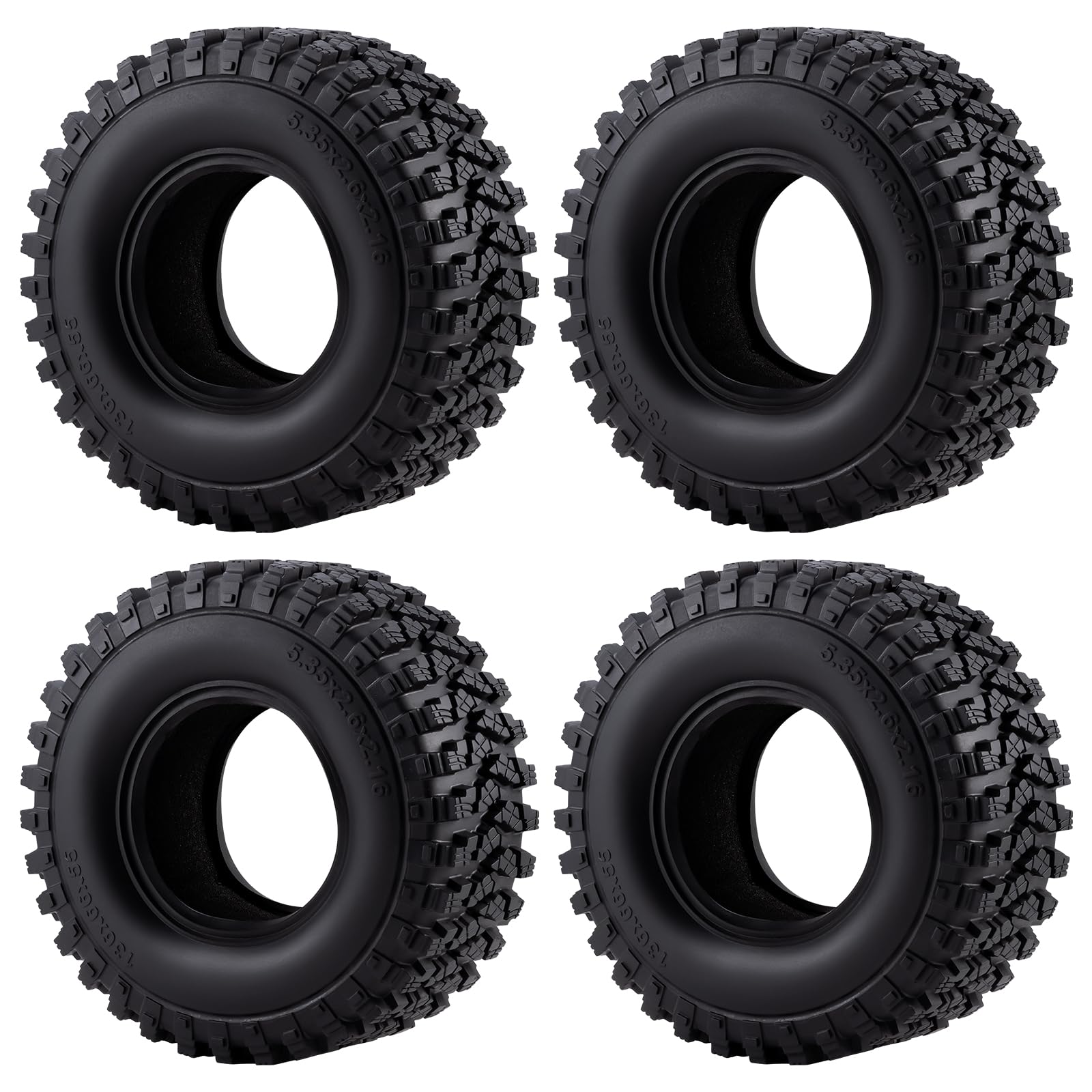 Runup 4 sztuki opon rowerowych 2,6 cala, 136 mm x 55 mm, gumowe opony do 1/10 RC Crawler Car Axial SCX10, RBX10, MJX H8H, MK07, KM4 (miękka, ulepszona wersja)