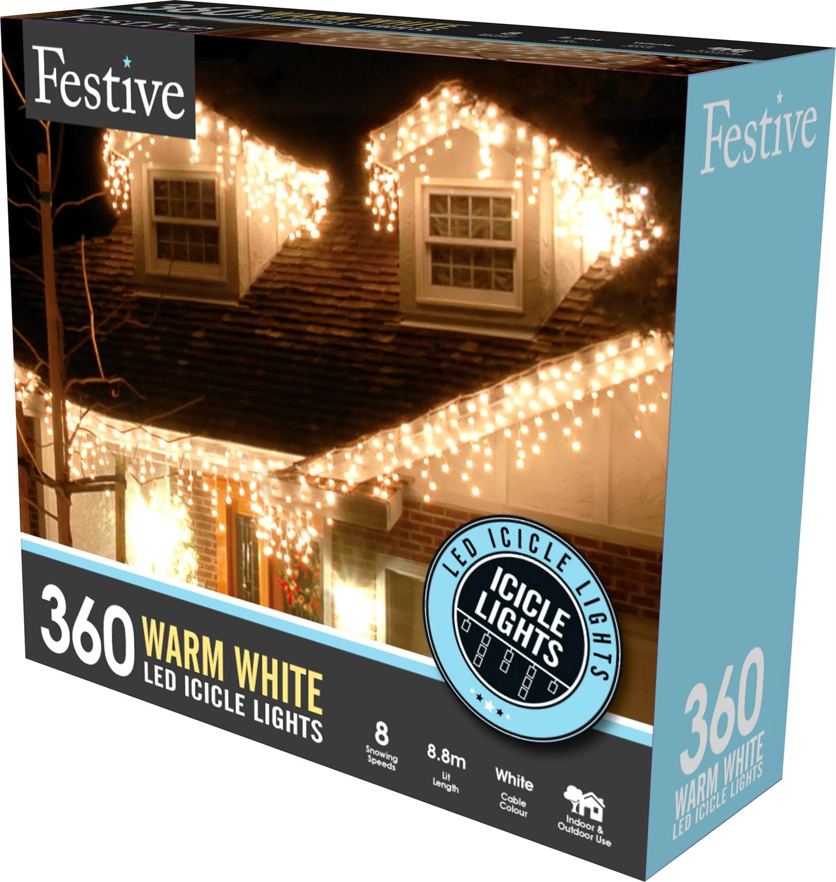 UK-Gardens Christmas Decor 4 Way 360 Snowing Icicle Lights in Warm White Holiday Xmas Decoration