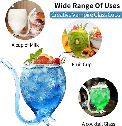 Miniatura 10 de INFTYLE Juego de regalo - Juego de 2 copas de vino de vampiro de 12 onzas con tubo para beber, pajilla, decantador de vidrio creativo, tazas para