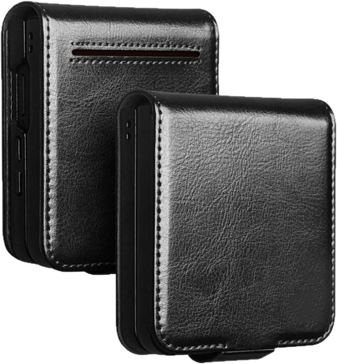 Genuine Leather Case for Samsung Galaxy Z Flip 7, Folio Flip Wallet Cover Magnetic Closure Full Body Shockproof Protection Case Black