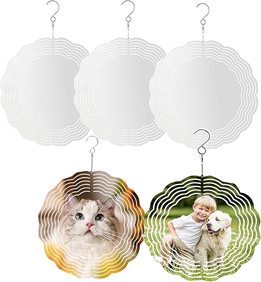 5 Pack Sublimation Wind Spinner Blanks 8 Inch,3D Aluminum Wind Spinner Sublimation DIY Crafts Ornaments for Indoor Outdoor Garden Yard (8in)