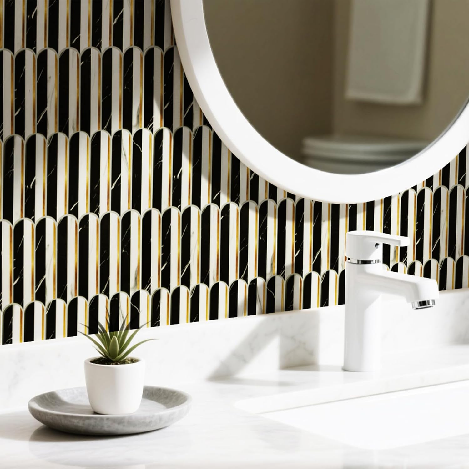 Art3d 12 x 12 Inch Heavy-Duty Peel and Stick Backsplash, Self-Adhesive Wall Tiles for Kitchen Bathroom Decor, 10-Pack Black & White Marble with Metal Gold