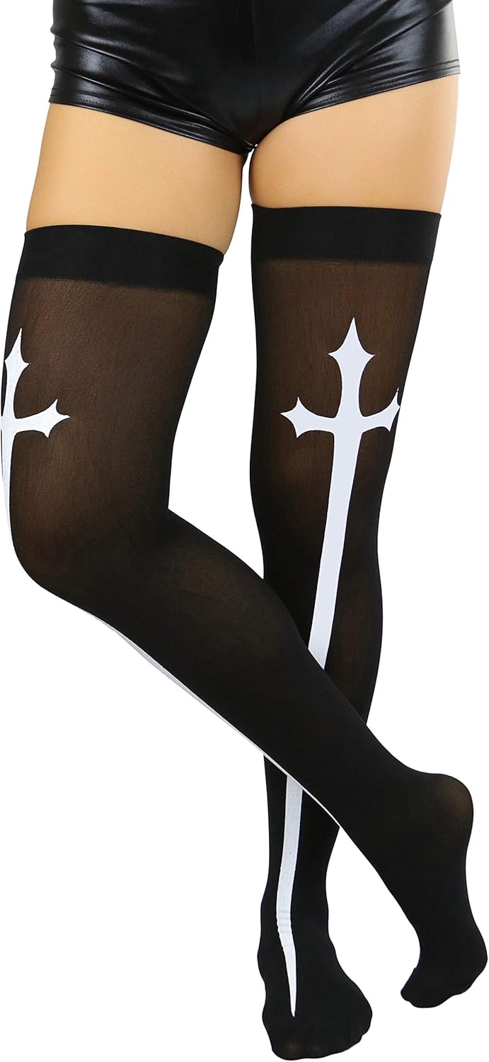 ToBeInStyleWomen's Gothic Cross Opaque Thigh Hi - Image 5