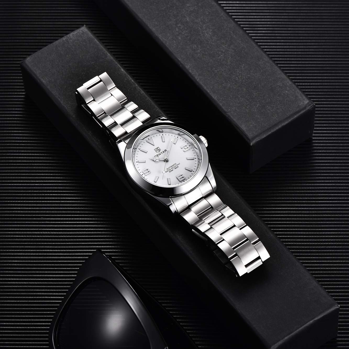 BENYAR Uomo elegante 41MM orologio meccanico automatico impermeabile cinturino in acciaio inox luminoso casual business orologio da polso analogico