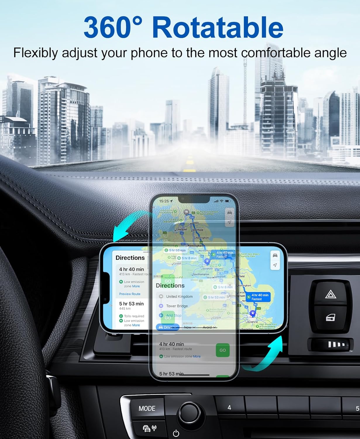 Beeasy Wireless Car Charger, 15W Fast Magsafe Car Mount Charger 360° Rotation Automatic Clamping&One-Touch Release Car Vent Phone Mount Compatible with iPhone12-17, Samsung, Android Smartphones
