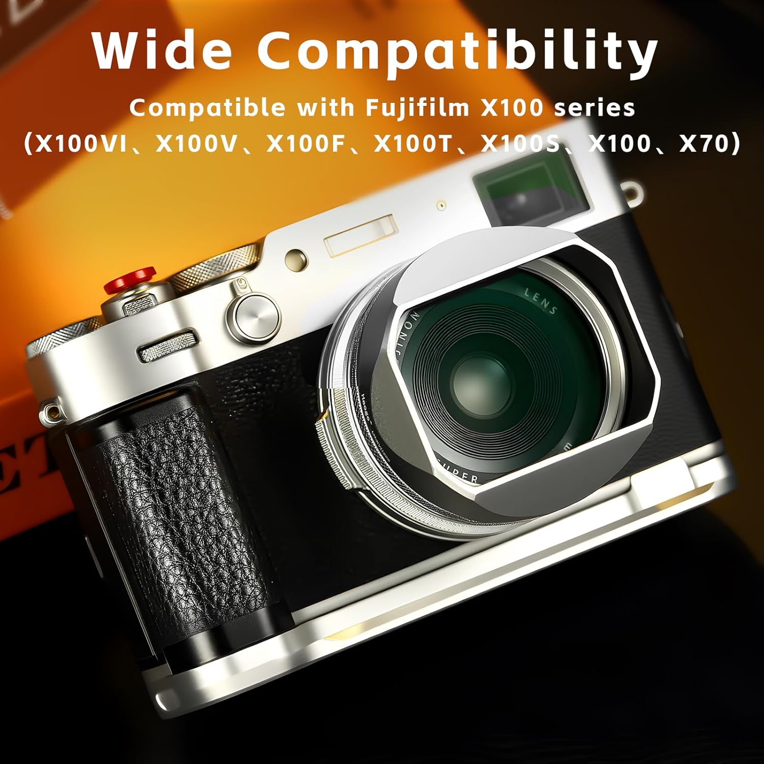 Haoge Square Metal Lens Hood for Fujifilm X100VI Fuji X100V X100F X100T X100S X70 Camera Silver with 49mm UV Filter Adapter Ring LH-XVI100S - Image 2