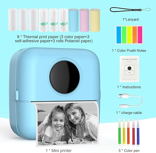 Miniatura 8 de HuiJuKeJi Mini impresora térmica sin tinta con 10 rollos de papel térmico, bolígrafo de color para iOS y Android, impresora de bolsillo Bluetooth,