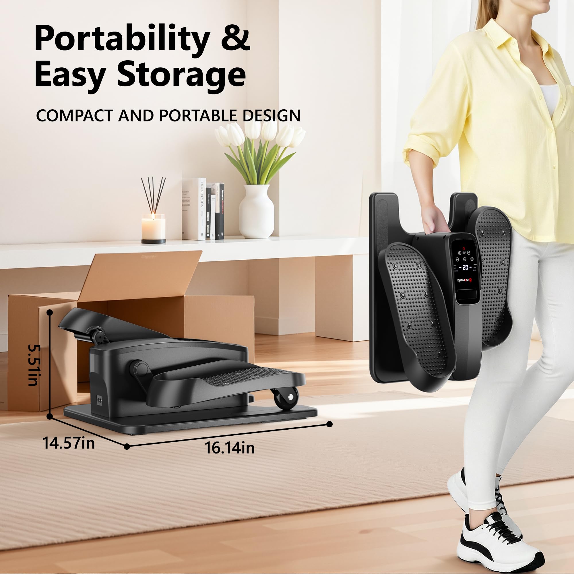 MOMODA Mini Vélo Elliptique sous Bureau, Ellipse Pédalier Électrique 2 en 1, 12 Niveaux réglables