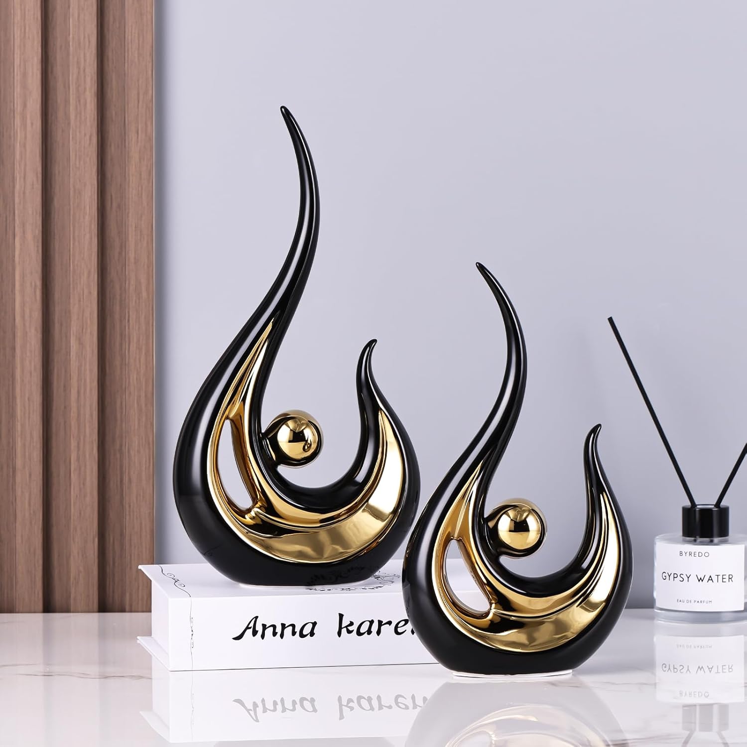 LCCCK Modern Abstract Art Home Decor Accent, Contemporary Statues Coffee Table Decor for Living Room, Table Centerpieces for Dining Room, Ceramic Sculptures and Gold Knick Knacks for TV Stand Decor