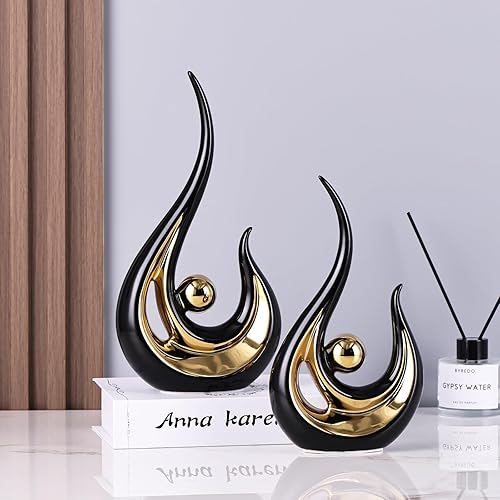 Miniatura 7 de Acento de decoración del hogar negro y dorado de 11.2 pulgadas de alto, centro de mesa de centro moderno de mediados de siglo, figuras modernas de