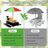 Vista 3 de Comedero de ardillas con paraguas de metal para ardillas para exteriores, divertido con mazorcas de maíz, alimentador de mesa de picnic de ardilla